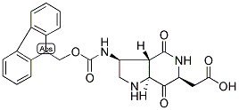 FMOC-(2S,6S,9S)-6-AMINO-2-CARBOXYMETHYL-3,8-DIAZABICYCLO-(4,3,0)-NONANE-1,4-DIONE Struktur