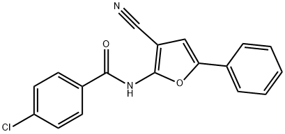 4-CHLORO-N-(3-CYANO-5-PHENYL-2-FURYL)BENZENECARBOXAMIDE Struktur