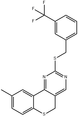 9-METHYL-2-([3-(TRIFLUOROMETHYL)BENZYL]SULFANYL)-5H-THIOCHROMENO[4,3-D]PYRIMIDINE Struktur