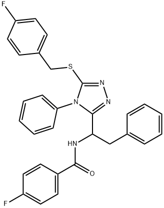 4-FLUORO-N-(1-(5-[(4-FLUOROBENZYL)SULFANYL]-4-PHENYL-4H-1,2,4-TRIAZOL-3-YL)-2-PHENYLETHYL)BENZENECARBOXAMIDE Struktur