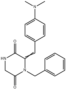 1-BENZYL-6-([4-(DIMETHYLAMINO)PHENYL]METHYLENE)TETRAHYDRO-2,5-PYRAZINEDIONE Struktur