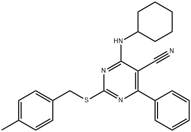 4-(CYCLOHEXYLAMINO)-2-[(4-METHYLBENZYL)SULFANYL]-6-PHENYL-5-PYRIMIDINECARBONITRILE Struktur