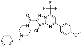 (4-BENZYLPIPERAZIN-1-YL)(3-CHLORO-5-(4-METHOXYPHENYL)-7-(TRIFLUOROMETHYL)PYRAZOLO[1,5-A]PYRIMIDIN-2-YL)METHANONE Struktur