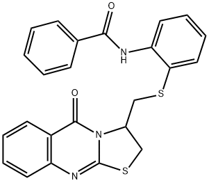 N-(2-([(5-OXO-2,3-DIHYDRO-5H-[1,3]THIAZOLO[2,3-B]QUINAZOLIN-3-YL)METHYL]SULFANYL)PHENYL)BENZENECARBOXAMIDE Struktur