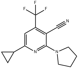 6-CYCLOPROPYL-2-(1-PYRROLIDINYL)-4-(TRIFLUOROMETHYL)NICOTINONITRILE Struktur