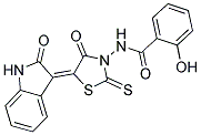 2-HYDROXY-N-[(5E)-4-OXO-5-(2-OXO-1,2-DIHYDRO-3H-INDOL-3-YLIDENE)-2-THIOXO-1,3-THIAZOLIDIN-3-YL]BENZAMIDE Struktur