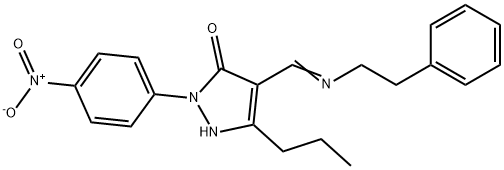 2-(4-NITROPHENYL)-4-{(E)-[(2-PHENYLETHYL)IMINO]METHYL}-5-PROPYL-1,2-DIHYDRO-3H-PYRAZOL-3-ONE Struktur