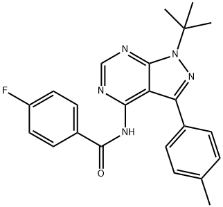 N-[1-(TERT-BUTYL)-3-(4-METHYLPHENYL)-1H-PYRAZOLO[3,4-D]PYRIMIDIN-4-YL]-4-FLUOROBENZENECARBOXAMIDE Struktur