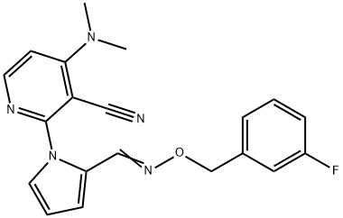 4-(DIMETHYLAMINO)-2-[2-(([(3-FLUOROBENZYL)OXY]IMINO)METHYL)-1H-PYRROL-1-YL]NICOTINONITRILE Struktur