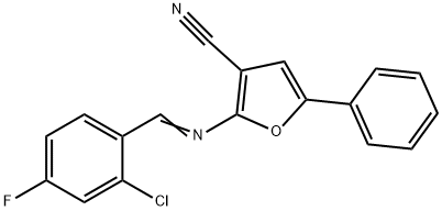 2-([(E)-(2-CHLORO-4-FLUOROPHENYL)METHYLIDENE]AMINO)-5-PHENYL-3-FURONITRILE Struktur