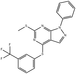 6-(METHYLSULFANYL)-1-PHENYL-4-([3-(TRIFLUOROMETHYL)PHENYL]SULFANYL)-1H-PYRAZOLO[3,4-D]PYRIMIDINE Struktur