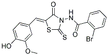 2-BROMO-N-[(5Z)-5-(4-HYDROXY-3-METHOXYBENZYLIDENE)-4-OXO-2-THIOXO-1,3-THIAZOLIDIN-3-YL]BENZAMIDE Struktur