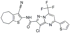 3-CHLORO-N-(3-CYANO-5,6,7,8-TETRAHYDRO-4H-CYCLOHEPTA[B]THIEN-2-YL)-5-THIEN-2-YL-7-(TRIFLUOROMETHYL)PYRAZOLO[1,5-A]PYRIMIDINE-2-CARBOXAMIDE Struktur