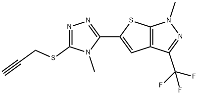 1-METHYL-5-[4-METHYL-5-(2-PROPYNYLSULFANYL)-4H-1,2,4-TRIAZOL-3-YL]-3-(TRIFLUOROMETHYL)-1H-THIENO[2,3-C]PYRAZOLE Struktur