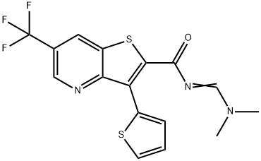 N-[(DIMETHYLAMINO)METHYLENE]-3-(2-THIENYL)-6-(TRIFLUOROMETHYL)THIENO[3,2-B]PYRIDINE-2-CARBOXAMIDE Struktur