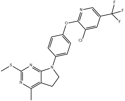 3-CHLORO-5-(TRIFLUOROMETHYL)-2-PYRIDINYL 4-[4-METHYL-2-(METHYLSULFANYL)-5,6-DIHYDRO-7H-PYRROLO[2,3-D]PYRIMIDIN-7-YL]PHENYL ETHER Struktur