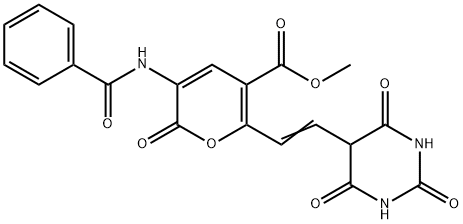 METHYL 3-(BENZOYLAMINO)-2-OXO-6-[(E)-2-(2,4,6-TRIHYDROXY-5-PYRIMIDINYL)ETHENYL]-2H-PYRAN-5-CARBOXYLATE Struktur