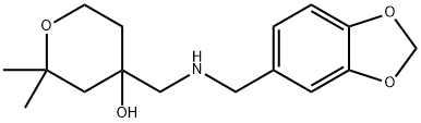 4-([(BENZO[1,3]DIOXOL-5-YLMETHYL)-AMINO]-METHYL)-2,2-DIMETHYL-TETRAHYDRO-PYRAN-4-OL Struktur