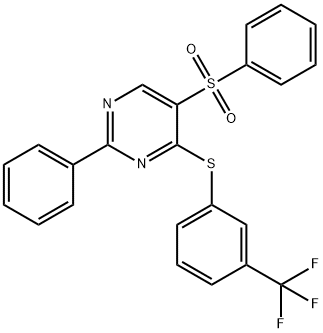 2-PHENYL-5-(PHENYLSULFONYL)-4-([3-(TRIFLUOROMETHYL)PHENYL]SULFANYL)PYRIMIDINE Struktur