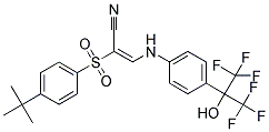 2-((4-(TERT-BUTYL)PHENYL)SULFONYL)-3-((4-(2,2,2-TRIFLUORO-1-HYDROXY-1-(TRIFLUOROMETHYL)ETHYL)PHENYL)AMINO)PROP-2-ENENITRILE Struktur