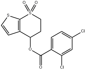 1,1-DIOXO-1,2,3,4-TETRAHYDRO-1LAMBDA6-THIENO[2,3-B]THIOPYRAN-4-YL 2,4-DICHLOROBENZENECARBOXYLATE Struktur