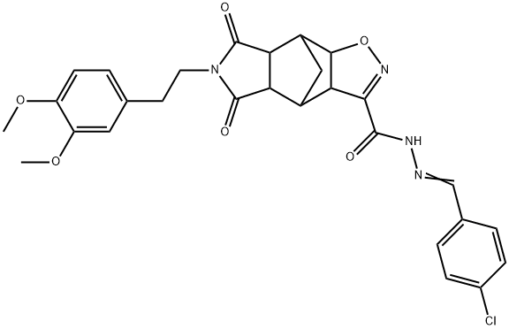 N'-[(4-CHLOROPHENYL)METHYLENE]-10-(3,4-DIMETHOXYPHENETHYL)-9,11-DIOXO-3-OXA-4,10-DIAZATETRACYCLO[5.5.1.0(2,6).0(8,12)]TRIDEC-4-ENE-5-CARBOHYDRAZIDE Struktur