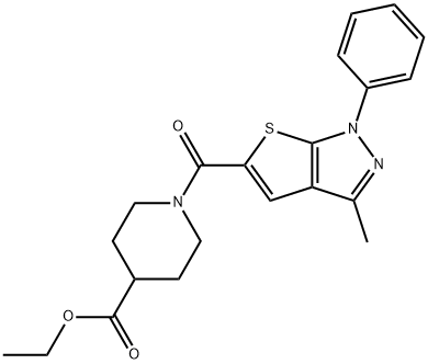 ETHYL 1-(3-METHYL-1-PHENYL-1H-THIENO[2,3-C]PYRAZOLE-5-CARBONYL)PIPERIDINE-4-CARBOXYLATE Struktur