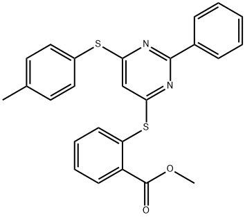 METHYL 2-((6-[(4-METHYLPHENYL)SULFANYL]-2-PHENYL-4-PYRIMIDINYL)SULFANYL)BENZENECARBOXYLATE Struktur