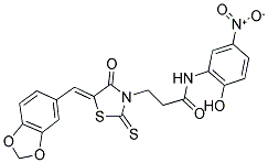 3-[(5Z)-5-(1,3-BENZODIOXOL-5-YLMETHYLENE)-4-OXO-2-THIOXO-1,3-THIAZOLIDIN-3-YL]-N-(2-HYDROXY-5-NITROPHENYL)PROPANAMIDE Struktur