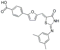 4-[5-((Z)-{(2Z)-2-[(3,5-DIMETHYLPHENYL)IMINO]-4-OXO-1,3-THIAZOLIDIN-5-YLIDENE}METHYL)-2-FURYL]BENZOIC ACID Struktur