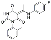 (5Z)-5-{1-[(4-FLUOROPHENYL)AMINO]ETHYLIDENE}-1-(2-METHYLPHENYL)PYRIMIDINE-2,4,6(1H,3H,5H)-TRIONE Struktur