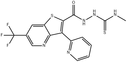 N-METHYL-2-([3-(2-PYRIDINYL)-6-(TRIFLUOROMETHYL)THIENO[3,2-B]PYRIDIN-2-YL]CARBONYL)-1-HYDRAZINECARBOTHIOAMIDE Struktur