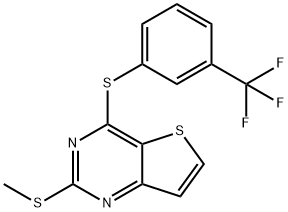 2-(METHYLSULFANYL)-4-([3-(TRIFLUOROMETHYL)PHENYL]SULFANYL)THIENO[3,2-D]PYRIMIDINE Struktur