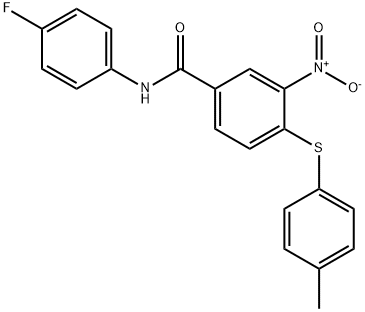 N-(4-FLUOROPHENYL)-4-[(4-METHYLPHENYL)SULFANYL]-3-NITROBENZENECARBOXAMIDE Struktur