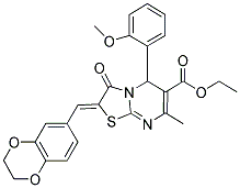 (Z)-ETHYL 2-((2,3-DIHYDROBENZO[B][1,4]DIOXIN-6-YL)METHYLENE)-5-(2-METHOXYPHENYL)-7-METHYL-3-OXO-3,5-DIHYDRO-2H-THIAZOLO[3,2-A]PYRIMIDINE-6-CARBOXYLATE Struktur