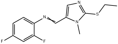 N-(2,4-DIFLUOROPHENYL)-N-([2-(ETHYLSULFANYL)-1-METHYL-1H-IMIDAZOL-5-YL]METHYLENE)AMINE Struktur