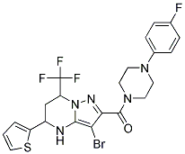 (3-BROMO-5-(THIOPHEN-2-YL)-7-(TRIFLUOROMETHYL)-4,5,6,7-TETRAHYDROPYRAZOLO[1,5-A]PYRIMIDIN-2-YL)(4-(4-FLUOROPHENYL)PIPERAZIN-1-YL)METHANONE Struktur