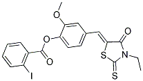 4-[(Z)-(3-ETHYL-4-OXO-2-THIOXO-1,3-THIAZOLIDIN-5-YLIDENE)METHYL]-2-METHOXYPHENYL 2-IODOBENZOATE Struktur