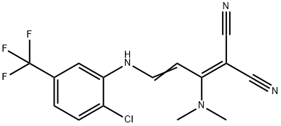 2-[3-[2-CHLORO-5-(TRIFLUOROMETHYL)ANILINO]-1-(DIMETHYLAMINO)-2-PROPENYLIDENE]MALONONITRILE Struktur