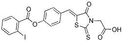 ((5Z)-5-{4-[(2-IODOBENZOYL)OXY]BENZYLIDENE}-4-OXO-2-THIOXO-1,3-THIAZOLIDIN-3-YL)ACETIC ACID Struktur