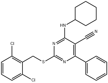 4-(CYCLOHEXYLAMINO)-2-[(2,6-DICHLOROBENZYL)SULFANYL]-6-PHENYL-5-PYRIMIDINECARBONITRILE Struktur