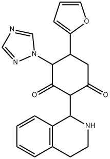 5-(2-FURYL)-2-(1,2,3,4-TETRAHYDRO-1-ISOQUINOLINYL)-4-(1H-1,2,4-TRIAZOL-1-YL)-1,3-CYCLOHEXANEDIONE Struktur