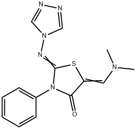 5-[(Z)-(DIMETHYLAMINO)METHYLIDENE]-3-PHENYL-2-(4H-1,2,4-TRIAZOL-4-YLIMINO)-1,3-THIAZOLAN-4-ONE Struktur