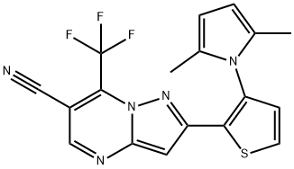 2-[3-(2,5-DIMETHYL-1H-PYRROL-1-YL)-2-THIENYL]-7-(TRIFLUOROMETHYL)PYRAZOLO[1,5-A]PYRIMIDINE-6-CARBONITRILE Struktur