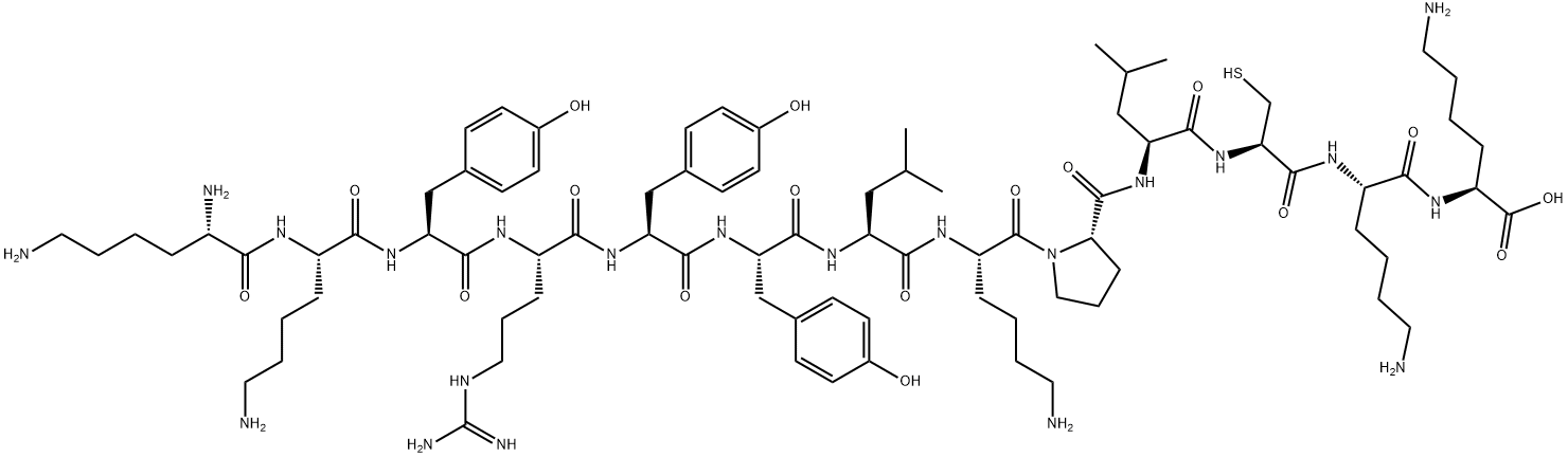 H-LYS-LYS-TYR-ARG-TYR-TYR-LEU-LYS-PRO-LEU-CYS-LYS-LYS-OH Struktur