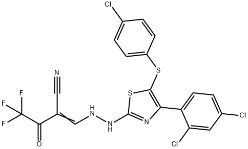 (Z)-3-(2-[5-[(4-CHLOROPHENYL)SULFANYL]-4-(2,4-DICHLOROPHENYL)-1,3-THIAZOL-2-YL]HYDRAZINO)-2-(2,2,2-TRIFLUOROACETYL)-2-PROPENENITRILE Struktur