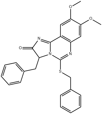 3-BENZYL-5-(BENZYLSULFANYL)-8,9-DIMETHOXYIMIDAZO[1,2-C]QUINAZOLIN-2(3H)-ONE Struktur