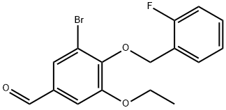 3-BROMO-5-ETHOXY-4-[(2-FLUOROBENZYL)OXY]BENZALDEHYDE Struktur