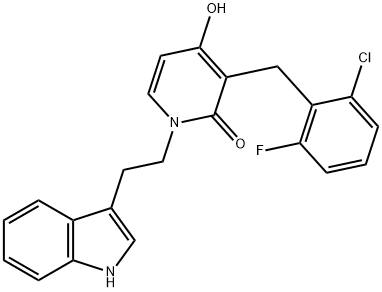 3-(2-CHLORO-6-FLUOROBENZYL)-4-HYDROXY-1-[2-(1H-INDOL-3-YL)ETHYL]-2(1H)-PYRIDINONE Struktur