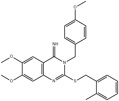 6,7-DIMETHOXY-3-(4-METHOXYBENZYL)-2-[(2-METHYLBENZYL)SULFANYL]-4(3H)-QUINAZOLINIMINE Struktur